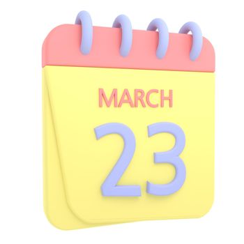 23rd March 3D calendar icon