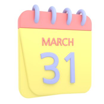 31st March 3D calendar icon