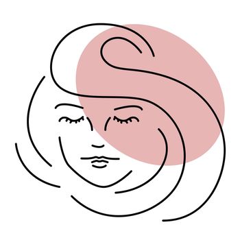 Woman line art with pink oval with closed eyes