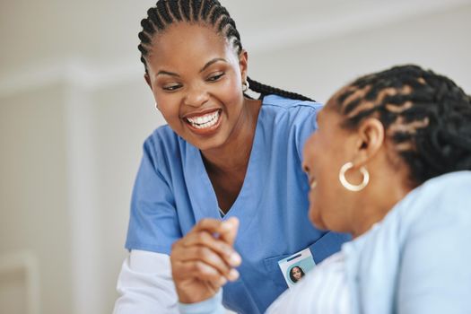 Lifes too short to be serious. Shot of a nurse speaking to her female patient.