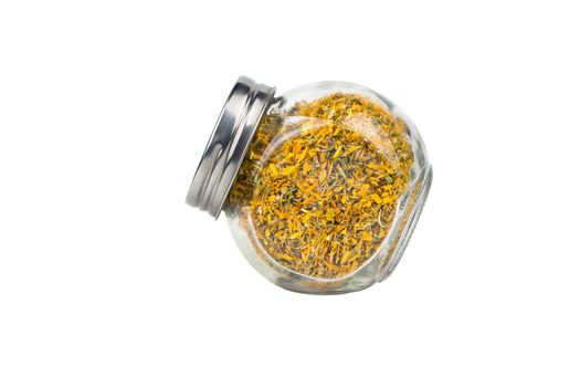 Dry calendula in jar of glass