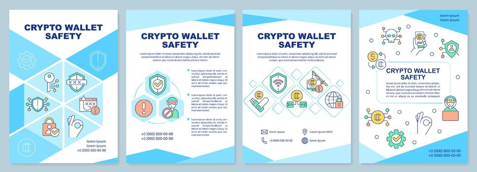 Crypto wallet safety blue brochure template