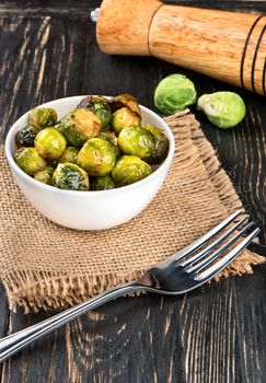 Fried brussels sprouts in bowl