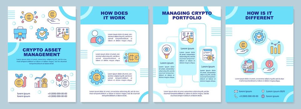 Crypto asset management blue brochure template