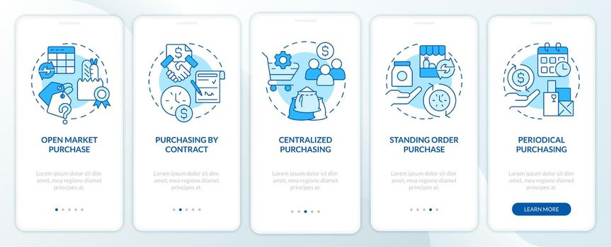 Purchase orders in business blue onboarding mobile app screen