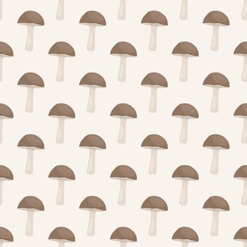 Vector Seamless Pattern with Birch Mushroom on White. Seamless Texture, Hand Drawn Cartoon Birch Mushrooms. Design Template for Textile, Wallpaper, Print. Penny Bun Seamless Texture