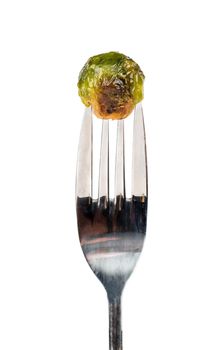 Fried brussels sprouts on fork