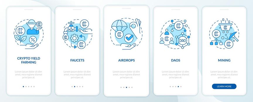 Making money on cryptocurrency blue onboarding mobile app screen