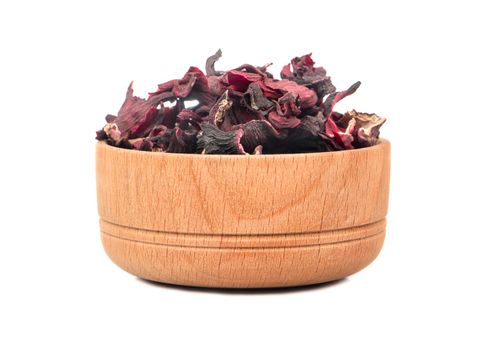 Dry hibiscus tea in bowl
