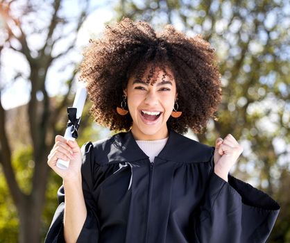 Glowing with potential. Portrait of a young woman cheering on graduation day.