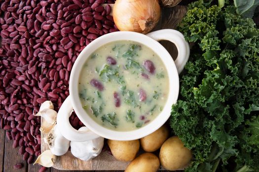 Caldo Verde Soup with Ingredients