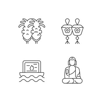 Taiwanese culture linear icons set