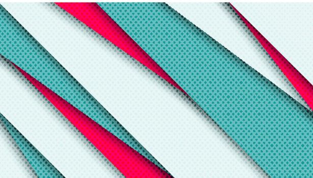 Abstract background blue, white and red diagonal stripes with polka dots pattern paper art style