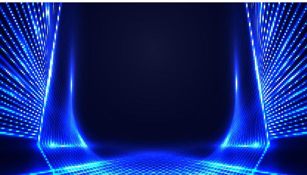 Abstract technology futuristic concept blue laser lines frame with lighting effect on dark background