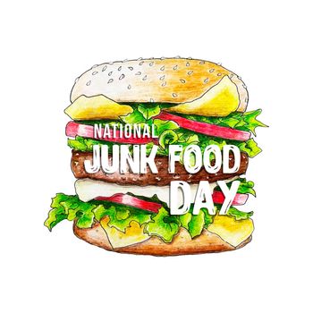 National Junk Food Day vector. Fast food burger pencil drawing junk food vector. American delicacy meal. Junk Food Day Poster, July 21.