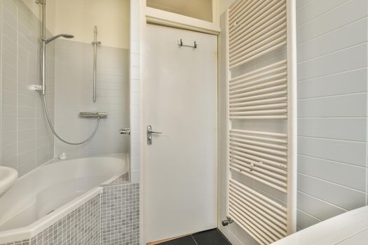 Modern restroom with gray walls