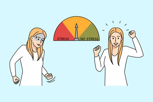 Emotional woman next to stress scale