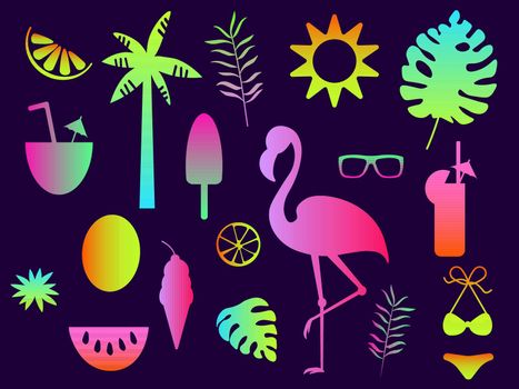 Summer beach and vacation icon collection - vector silhouette illustration EPS