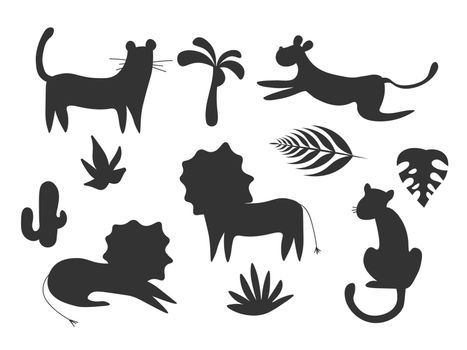 Set of Wildcats cartoon Running Pose silhouettes. Run, Jump, Attack, Pursue, Chase. High Detail Smooth. Vector Illustration. EPS Big cats