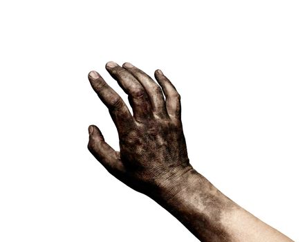 hand help beg poverty dirty coal worker arm