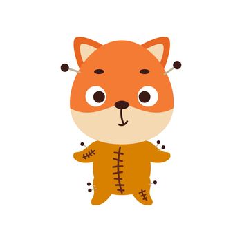 Cute little Halloween fox in a voodoo costume. Cartoon animal character for kids t-shirts, nursery decoration, baby shower, greeting card, invitation, house interior. Vector stock illustration