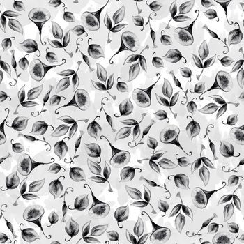 Bluebell flowers watercolor seamless pattern. Hand drawn monochrome background