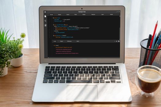 Software development programming on computer screen for modish application