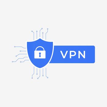 VPN vector icon sign concept. Virtual private network service sign. Flat blue color vector symbol isolated on white background