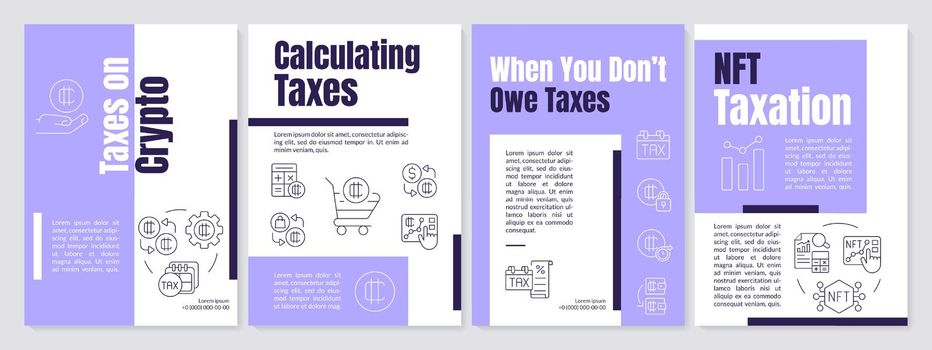 Taxation for cryptocurrency transactions purple brochure template