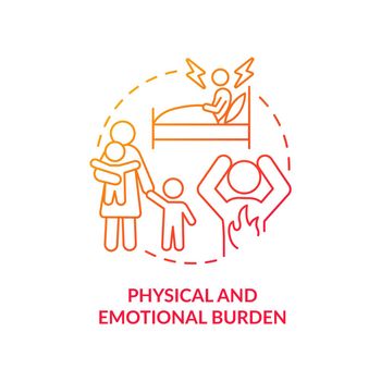 Physical and emotional burden red gradient concept icon