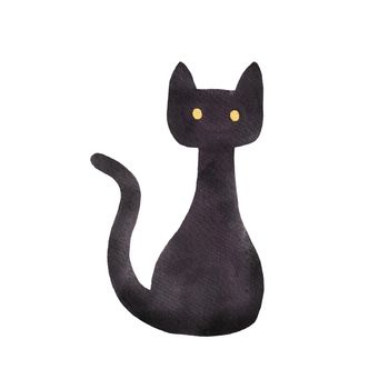 Black cat watercolor for Halloween isolated on white background. Scary illustration