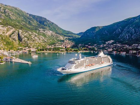Luxury passenger liner in the bay of Kotor with travel returning after the Covid 19 pandemic.