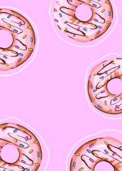 background image of sweet juicy donuts on pink background