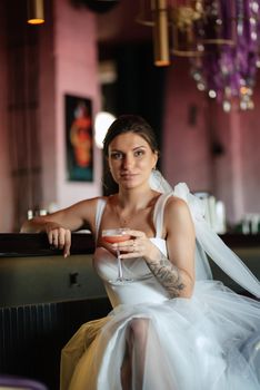 bride inside the cocktail bar