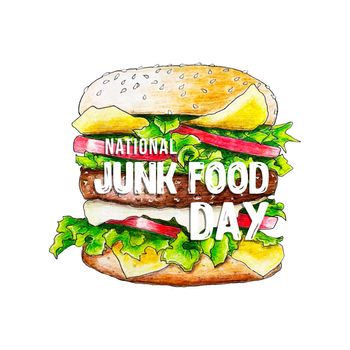 National Junk Food Day . Fast food burger pencil drawing junk food . American delicacy meal. Junk Food Day Poster, July 21.