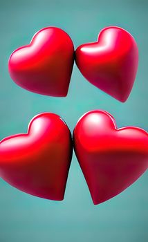 close-up three-dimensional red hearts for celebration and backgrounds