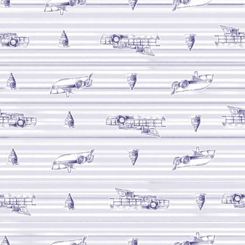 Sailboats with stripes hand drawn seamless pattern in nautical style
