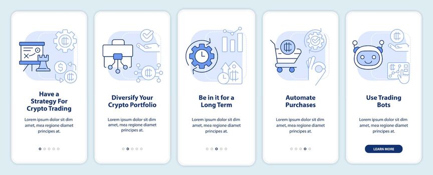 Cryptocurrency tips light blue onboarding mobile app screen