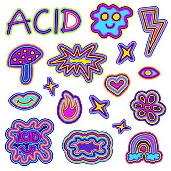 Acid Rave Smile Set. Acid Smile and Psychedelic Sticker Pack.