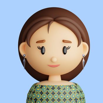 3D cartoon avatar of smiling woman