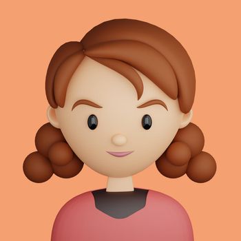 3D cartoon avatar of smiling young woman