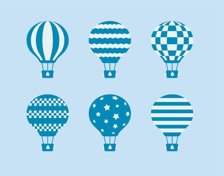 Monochromatic hot air balloon vector illustration set