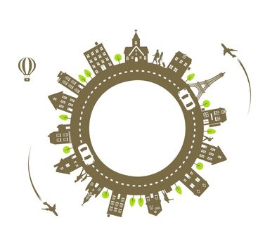 Cityscape arranged in a circle vector illustration