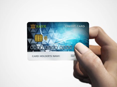 Generic credit card in hand. 3D illustration