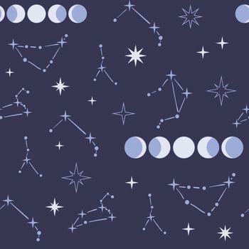 Boho Witch and Magic pattern with celestial constellation and star