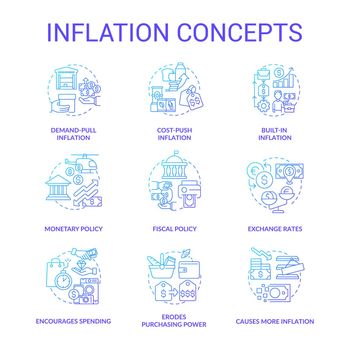 Inflation blue gradient concept icons set