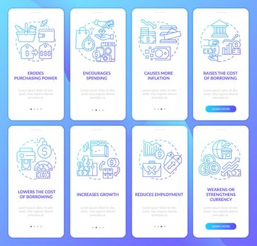 Inflation consequences blue gradient onboarding mobile app screen set