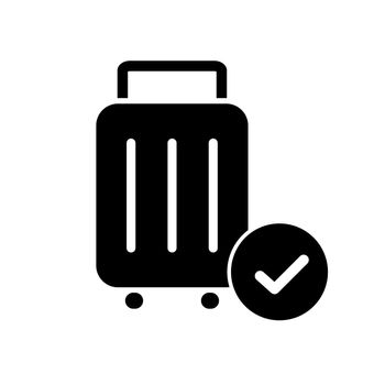 Suitcase and check mark silhouette icon. Check luggage. Baggage check.