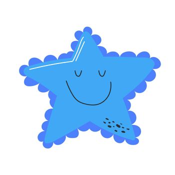 Starfish sea, vector isolated, hand drawing sketch in blue color