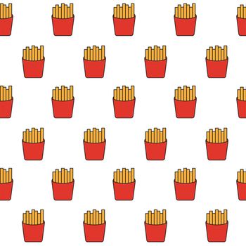 Fast food french fries seamless pattern, potato meal in paper box